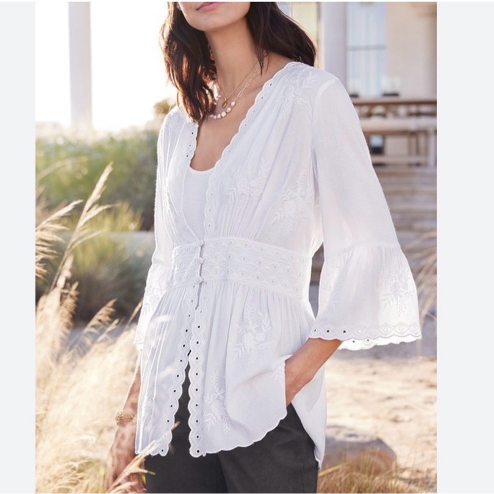 Soft Surroundings Icon Melissani White Eyelet Embroidered Tunic Small
